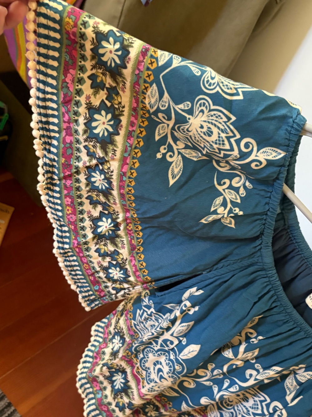 Natural Life Teal Off-Shoulder Floral Peasant Top - Picture 3 of 3
